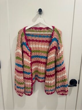Multicolor Stripe Women's Cardigan Sweater size large